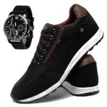 Kit Tênis Masculino Casual Respirável Jogger Conforto Com Relógio