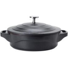 LE COOK Caçarola Baixa Cerâmica Antiaderente 24cm Preta com Tampa de Vidro e Alças de Silicone – Alumínio Reforçado 2,4L Para Forno e Fogão