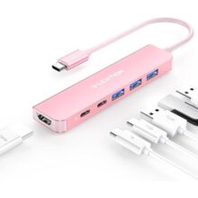 LENTION 6 Em 1 USB C Para Hub Adaptador USB, USB C Multiporta Dongle Com 4K HDMI, USB C Data Porta, 3 USB 3.0, 100W PD Compatível New Macbook Pro/mac Air, Ipad, Outros Dispotivos Do Tipo C(ouro Rosa)