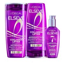 L’Oréal Paris Elseve Collagen Lifter Kit Shampoo, Condicionador e Sérum Leave-in com Peptídeos e Proteção Térmica para Cabelos Finos, Volume em 3D, 400ml + 400ml + 100ml
