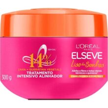 L’Oréal Paris Elseve Liso dos Sonhos Creme de Tratamento com Queratina Vegetal e AHA, Alinhamento Capilar, Controle de Frizz e Reparação de Danos Químicos e Térmicos, 300g