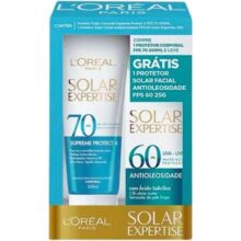 L’Oréal Paris Kit Solar Expertise Facial Antioleosidade FPS60 25g + Protetor Corporal Supreme FPS70 200ml, com ácido salicílico, previne rugas e manchas solares, efeito matte com duração de 12h