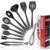 LUMAI Kit 10 Utensílios de Cozinha em Silicone e Aço Inox, Resistentes ao Calor e Antirriscos, Não Arranham Panelas, Conjunto Acessórios de Cozinha Completo com Espátula, Pegador, Concha, Colher Preto