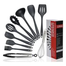 Lumai Kit De Utensilios De Cozinha De Silicone Maciço Miami Premium – Conjunto Com 10 Peças Livre De Bpa – Jogo Com Espatulas Pegador Conchas Colheres Batedor De Ovos – Tamanho Grande E Pegada Firme