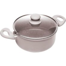 LYOR – Caçarola de Indução com Tampa de Vidro – 20cm em Alumínio com Revestimento Cerâmico – Cor Taupe