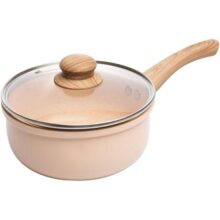 LYOR – Panela de Indução com Tampa de Vidro 16cm Bege Alumínio com Revestimento Cerâmico