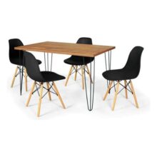 Mesa De Jantar Base Hairpin 130×80 Natural + 4 Cadeiras Solo