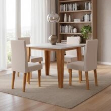 Mesa De Jantar Retangular Viero Latina Venus Com 4 Cadeiras Bege Marrom