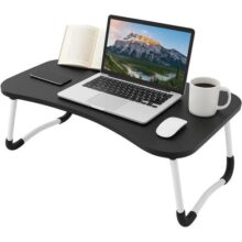 Mesa Dobrável Portátil Articulada para Notebook Laptop – Uso em Home Office Cama, Sofá e Escritório | Com Porta-Copos | Ergonômica, MDF Reforçado, Leve e Dobrável Porta Tablet Linha Premium