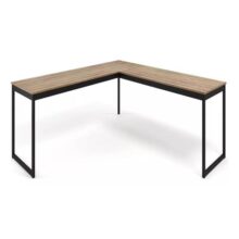 Mesa Em L Industrial Escrivaninha De Canto Nórdico Vintage Ferro E Madeira Laminado Com Preto E-led MESLMAGN E-led Brasil 150x74x45