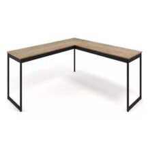 Mesa Em L Industrial Escrivaninha De Canto Nórdico Vintage Ferro E Madeira Laminado Com Preto E-led Meslmagn E-led Brasil 150x74x45