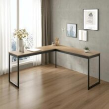 Mesa Em L Industrial Escrivaninha De Canto Nórdico Vintage Ferro E Madeira Laminado Com Preto E-led Meslmagn E-led Brasil 150x74x45