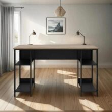 Mesa Escrivaninha Gamer Madeira Industrial Geek – Laminado Com Preto Para Home Office