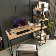 Mesa Escrivaninha Industrial Laminado Com Preto 5 Prateleiras Design Moderno Modelo Para Home Office Mod: Athenas Shoop