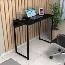 Mesa para home office Inaugura Móveis cor preta Escrivaninha Industrial Quarto Notebook Escritorio Computador para estudos