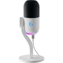 Microfone Dinâmico Gamer Logitech G Yeti GX com RGB LIGHTSYNC Captação Dinâmica Supercardioide, Conexão USB Plug and Play para Gravação de Conteúdo e Streaming em PC e Mac – Branco