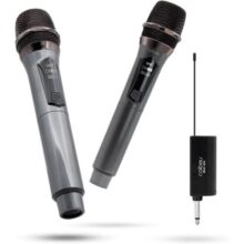 Microfone Sem Fio Duplo UHF, Microfone Karaoke, Microfone Dinamico, Microfone de Mão Profissional para Festas, Eventos, Aulas, Palestras, Lgreja, Desempenho, Entretenimento Familiar, MAC002