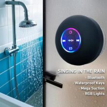 Mini Alto-falante Bluetooth à prova d’água com luzes LED ventosa forte e suporte para telefone