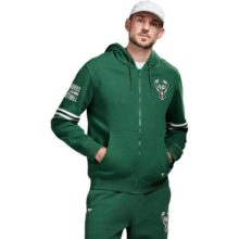 Moletom Masculino NBA com Zíper Verde Escuro- large x large Milwaukee Bucks