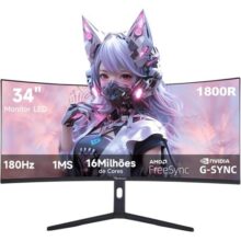 monitor 34 Ultrawide Curvo QHD 3440×1440 180Hz – Tela 1800R,1ms GTG,100% sRGB,FreeSync e G-SYNC Compatível,Suporte em Alumínio Ajustável – Monitor Gamer Ideal para Entretenimento,Trabalho e Jogos