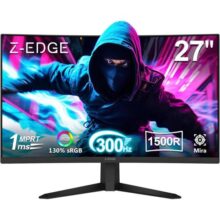 Monitor Gamer Curvo 27 Polegadas Z-edge, FHD 1080P, 300 Hz, 280 Hz e 240 Hz, Monitor Pc 1500R, MPRT De 1 Ms, 2 Portas DP 1.4 e 2 Portas HDMI 2.0, Ajuste De Inclinação, Suporte VESA, Sem Bordas