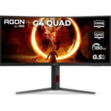 Monitor Gamer Curvo AOC AGON QUAD 34″ Ultrawide WQHD 180Hz 0,5ms Base Ajustável U34G4C