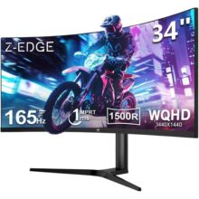 Monitor Gamer Curvo Ultrawide 34 polegadas Z-Edge, 165Hz, 1 ms, 21:9, 3440×1440 WQHD R1500, FreeSync, HDMI 2.0/DP 1.4, Ajuste de Inclinação/giro/altura, Tela dividida, Sem Bordas