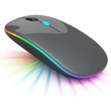 Mouse Sem Fio Recarregável Ergonômico RGB Silencioso Bluetooth 5.0 + USB DPI Ajustável Cinza Premium