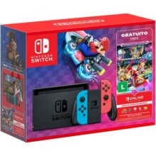 Nintendo, Console + Jogo, Switch Azul e Vermelho, Jogo Digital Mario Kart 8 Deluxe, 3 Meses de Assinatura Nintendo Switch Online