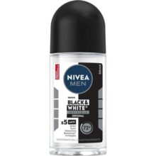 NIVEA MEN Desodorante Antitranspirante Roll On Invisible Black & White 50ml – Proteção prolongada de 48h, cuidado suave, ação antibacteriana, fórmula 5 em 1: anti-manchas, anti-odor