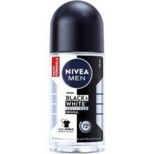 NIVEA MEN Desodorante Antitranspirante Roll On Invisible Black & White 50ml – Proteção prolongada de 48h, cuidado suave, ação antibacteriana, fórmula 5 em 1: anti-manchas, anti-odor