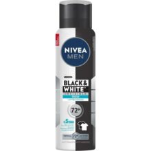 NIVEA MEN Desodorante Masculino Antitranspirante Aerossol Black & White INVISIBLE Fresh 150ml – Proteção prolongada contra odor, suor e manchas + antibacteriano