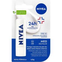 NIVEA Protetor Labial Med Repair FPS15 4,8g – Hidrata e regenera os lábios ressecados e machucados, com Vitamina E e óleos naturais, proporciona reparação intensiva e alívio imediato