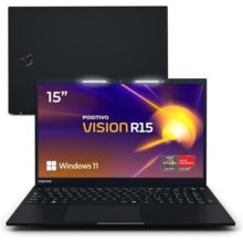 Notebook Positivo Vision R15 AMD Ryzen 5 Windows 11 Home 8GB 256GB Lumina Bar Tela 15” IPS Full HD Antirreflexo Tecla Copilot – Preto – R5