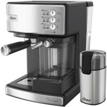 Oster Kit Cafeteira Nova PrimaLatte Inox e Moedor de Café Elétrico Inox Oster – 220V