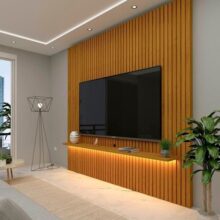 Painel Ripado para Tv até 75 Polegadas com Led 1 Prateleira Nobre 230cm Gelius Móveis Naturale