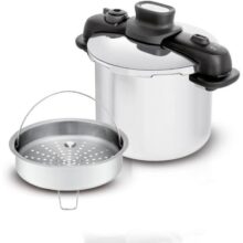 Panela de Pressão 7L Tefal OptiSpace em Inox com Fundo Triplo e Cesto de Vapor