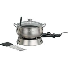 Panela Elétrica Para Fondue Cuisinart 1000W Em Aço Escovado Com Acessórios 8 Garfos Elétrica 127V