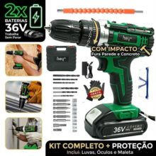 Parafusadeira 36v 3 Em 1 Com Kit Proteção 2 Baterias Furadeira E Martelete Para Diy Verde 127/220v 50hz/60hz