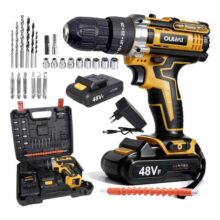 Parafusadeira Furadeira 48v Profissional 2 Baterias Sem Fio Amarelo