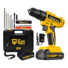 Parafusadeira Furadeira De Impacto A Bateria 21V 38” Bivolt 1400 Rpm Com Acessórios E Maleta TB-21PZW The Black Tools