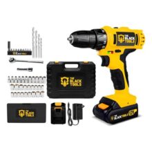 Parafusadeira Furadeira Sem Fio Bateria 12v P/ Madeira Metal Tb-12e The Black Tools Com Jogo De Soquetes 40 Peças