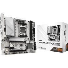Placa-mãe ASRock B650M-HDV M.2 Micro-ATX AM5 branca, AMD Ryzen 900080007000, PCIe 5.0 x16, DDR5 8200+(OC), Dual M.2 (Gen5Gen4), USB 3.2 Ty