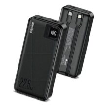 Power Bank Basike 20000mah Preto, Carga Rápida 22.5w Para iPhone E Samsung, Com Cabos Embutidos E Display