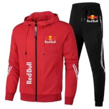 Primavera 2025 Red Bull Logo Conjunto de moletom com capuz masculino de 2 peças New Red Bull impresso jaqueta masculina