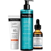 PRINCIPIA Kit Trio Rotina com três fórmulas de skincare para uma rotina básica: um gel de limpeza com mix de tensoati
