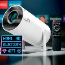 Projetor HY300 Smart Portátil Pholex Full HD 4K Android 11 WiFi Bluetooth Mini Projetor Home Theater Branco Imagem Nítida Alta Luminosidade Som Potente Compatível com Smartphone TV Box e Notebook