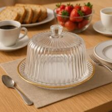 Queijeira De Cristal Com Tampa E Fio De Ouro Radial Lyor