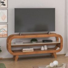Rack 1,33 mt para TV até 60″ com estrutura usinada MDF 15mm THEO cor Cinamomo/Off White – Artely