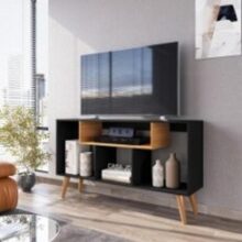 Rack Bancada Para Tv De Até 43 Polegadas Com Prateleira E Nichos Para Sala De Estar Casa Jd (Preto/Nature)